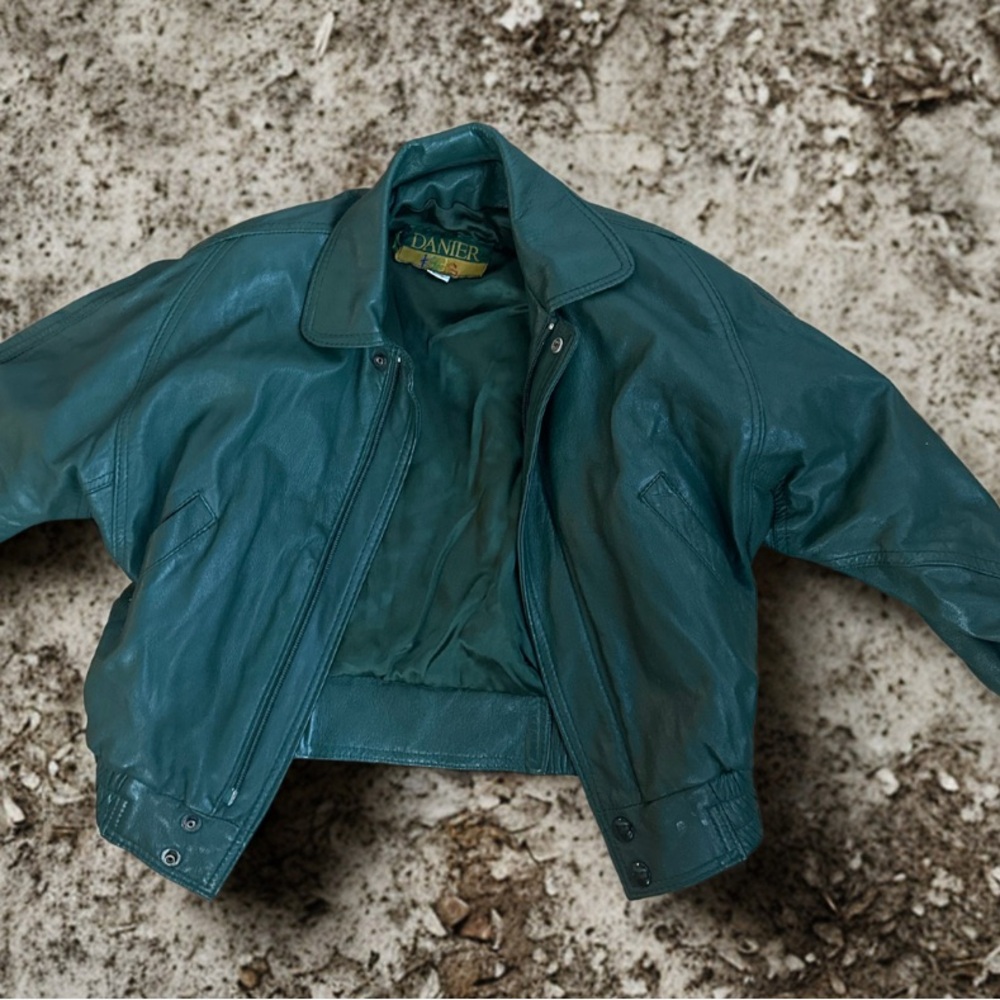 Vintage Danier Teal Leather Jacket - kids Small